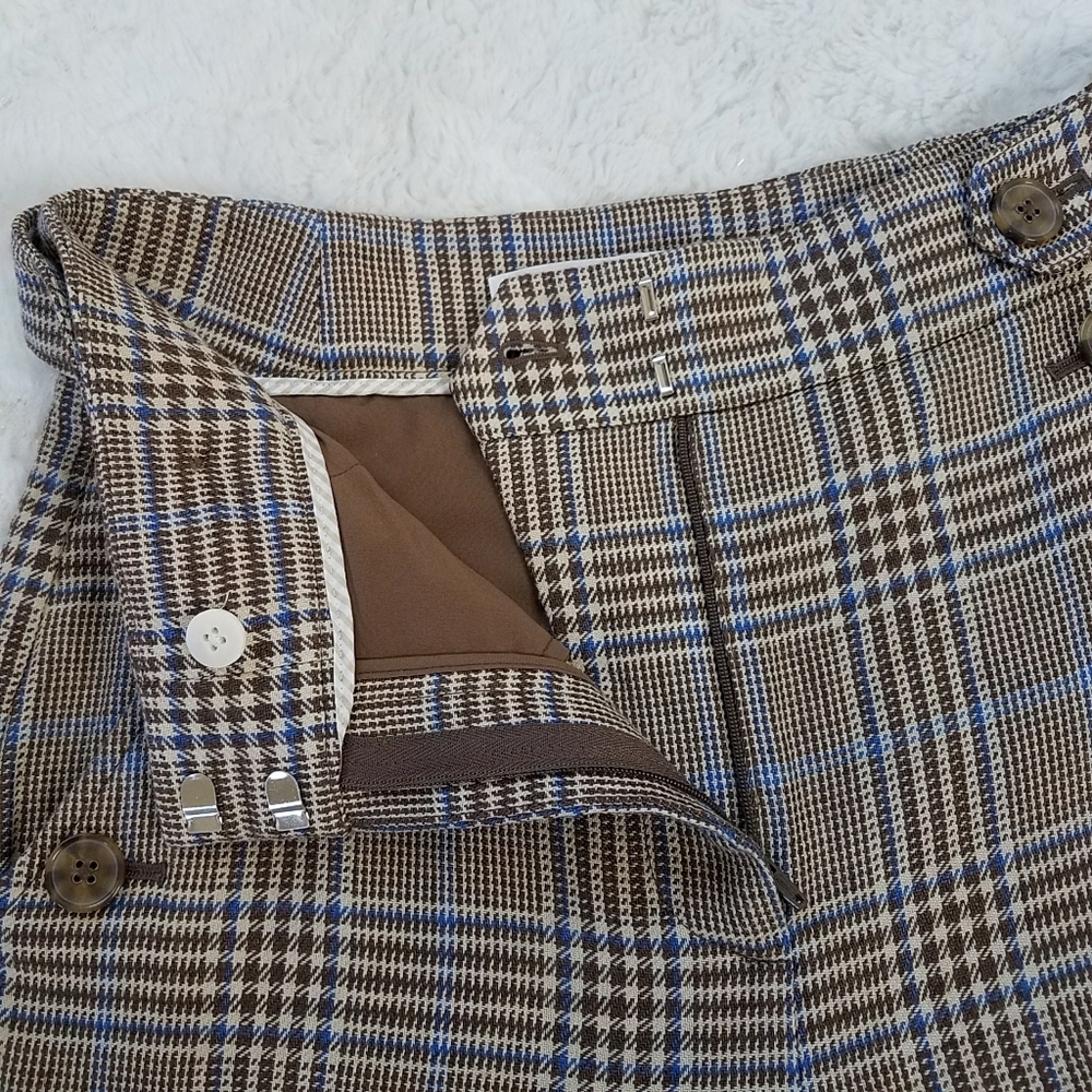 Veronica Beard Hunter Plaid Wide Leg Linen Blend Cropped Pants - Picture 11 of 14